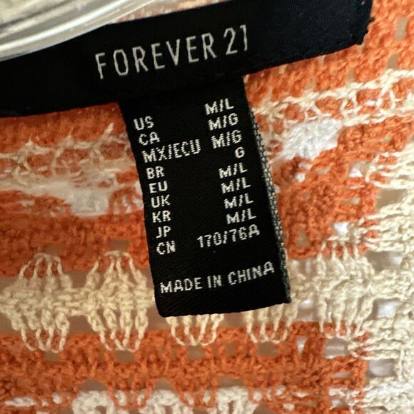 Forever 21 Crochet Design Open Front Cardigan M/L Cottagecore Fringe Boho - Picture 3 of 5